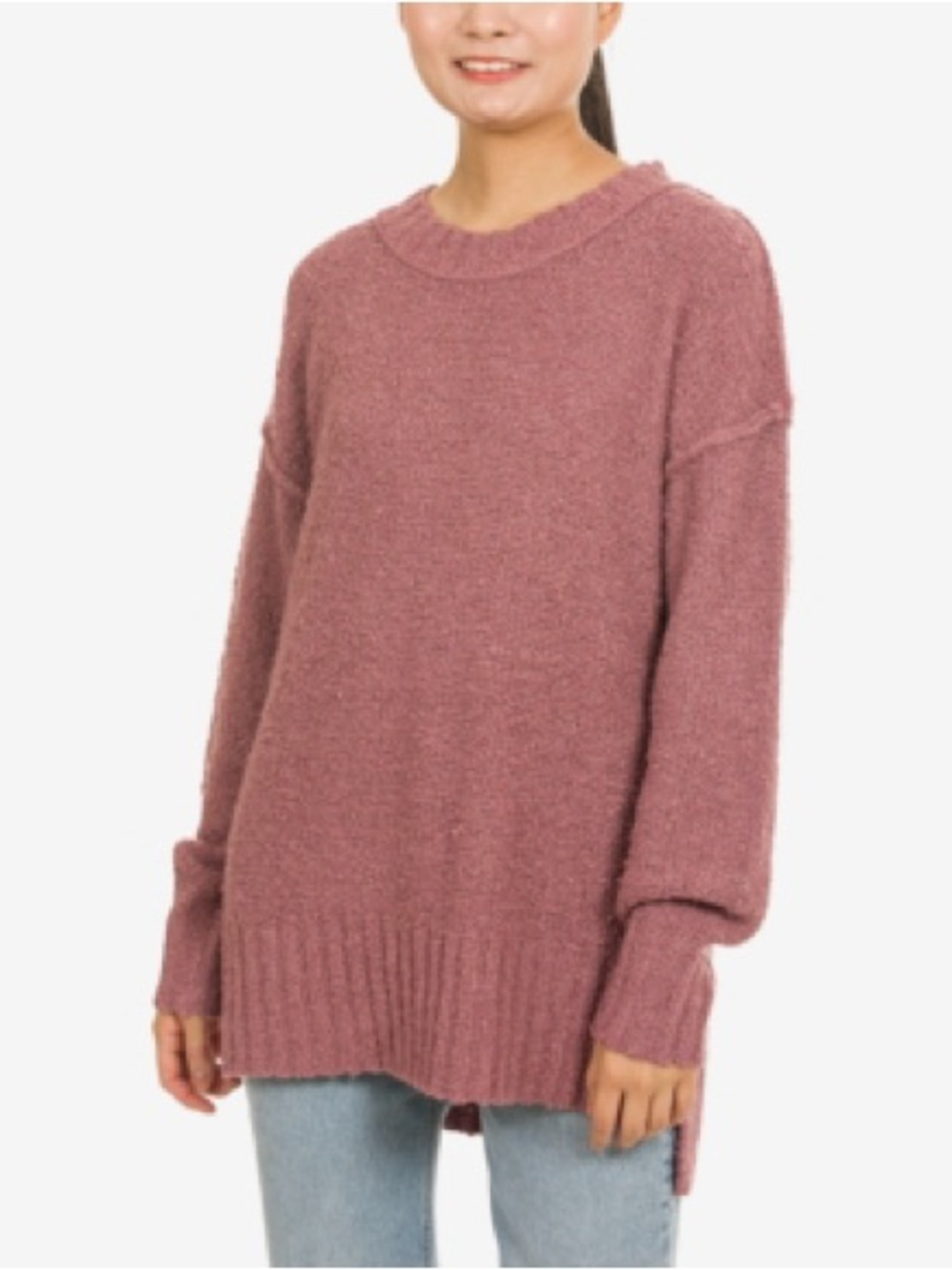 Hippie Rose Juniors' Drop-Shoulder
Boucle Tunic Sweater Dried Fig Size L